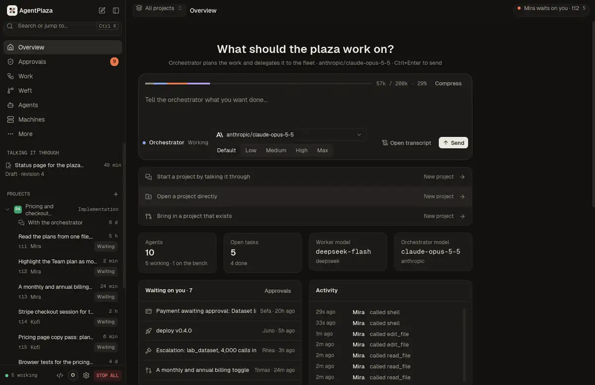 A goal, in the desktop app: Typed to the orchestrator with its effort; the context bar shows what the chat holds.